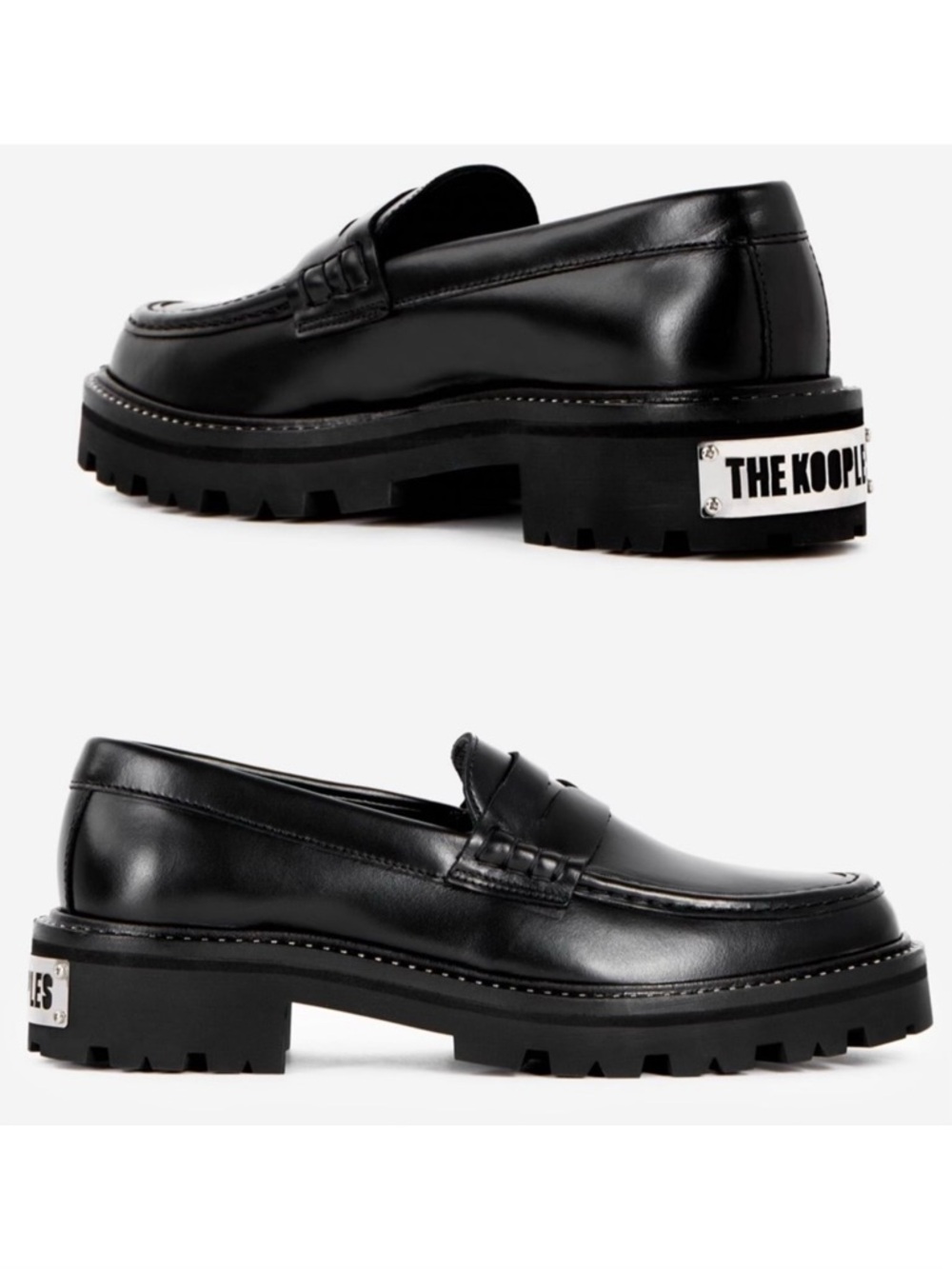 The Kooples Black Leather Lug Sole Studded Loafers Size 37 / US 6